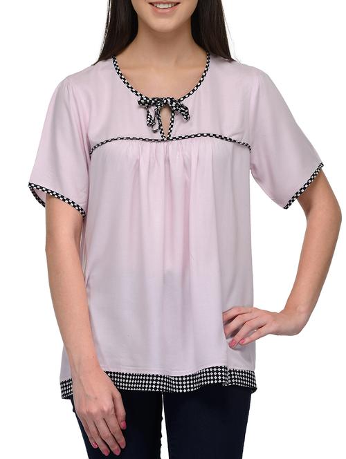 light pink checkered viscose regular top - 12125404 - Very Small Image - 1