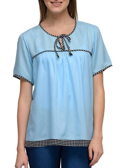 light blue checkered viscose regular top - 12125405 - Very Small Image - 1