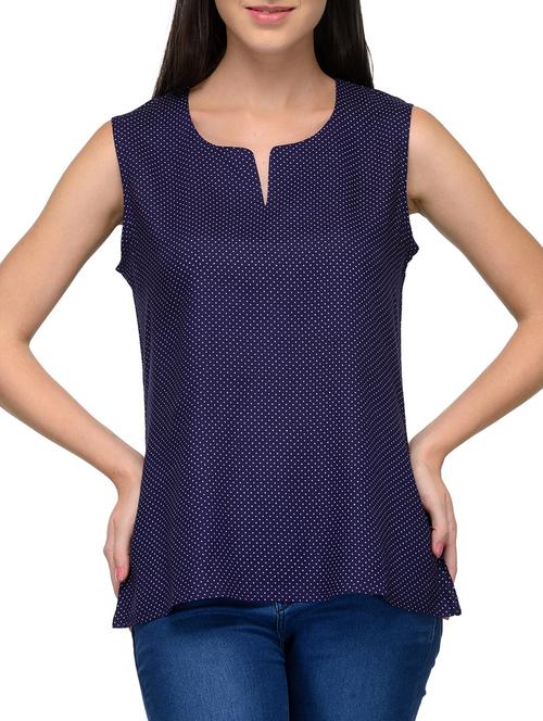 navy blue polka dots printed viscose regular top - 12125416 - Very Small Image - 1