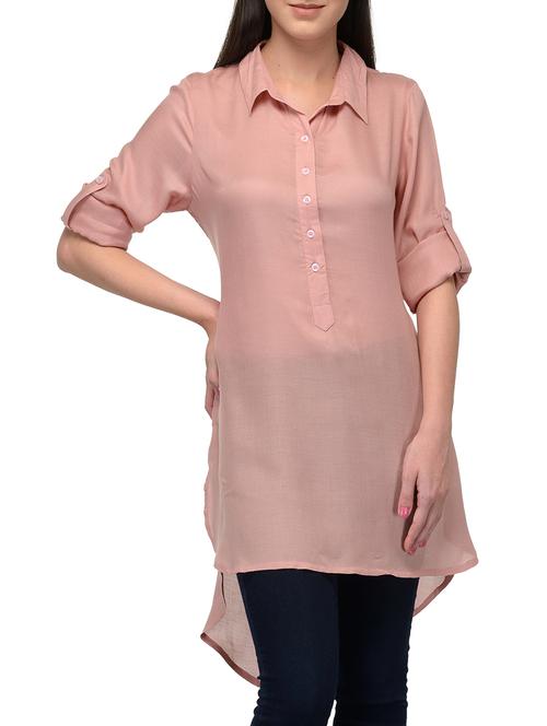 solid peach viscose assymmetric tunic - 12125423 - Very Small Image - 1