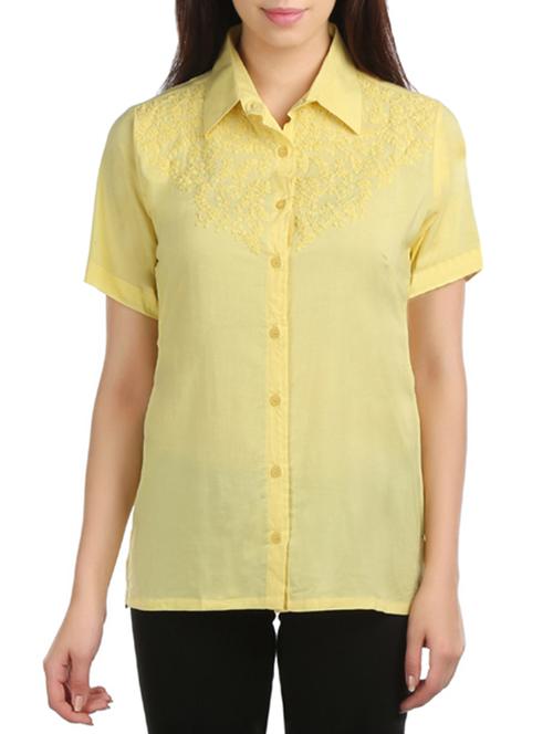 yellow viscose embroidered shirt - 12126333 - Very Small Image - 1