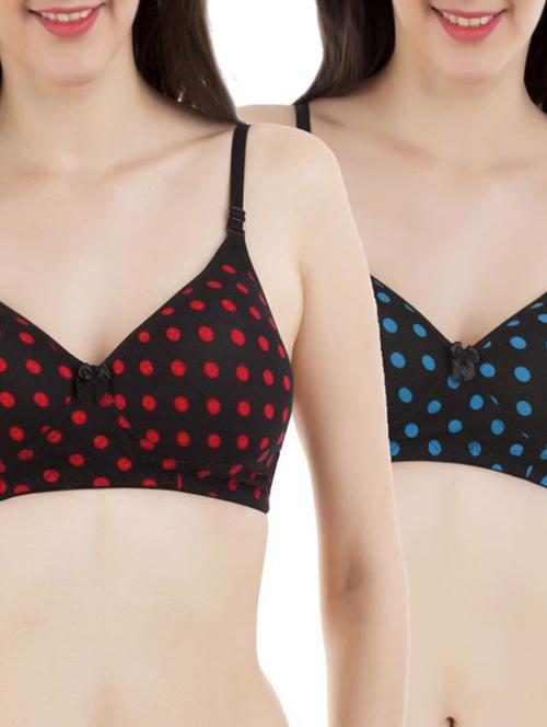 black polka dot cotton t-shirt bra (set of 2) - 12126751 - Very Small Image - 1