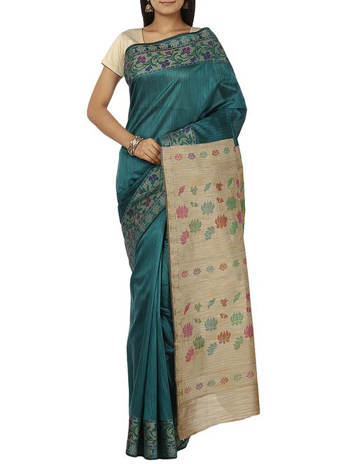 teal chanderi silk woven saree with blouse - 12127527 - Very Small Image - 1