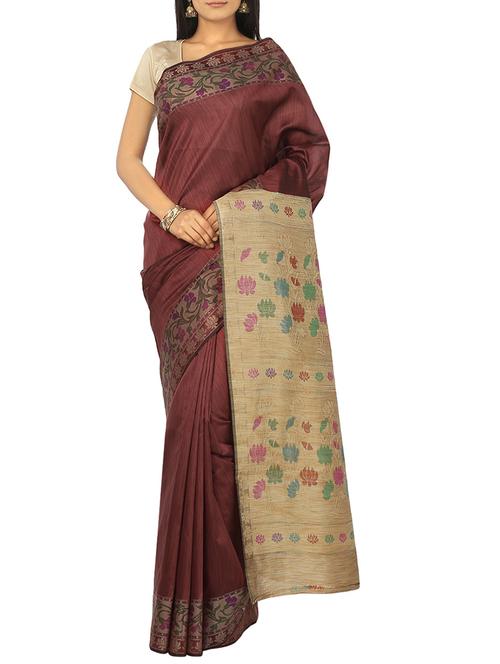 maroon chanderi silk woven saree with blouse - 12127530 - Very Small Image - 1