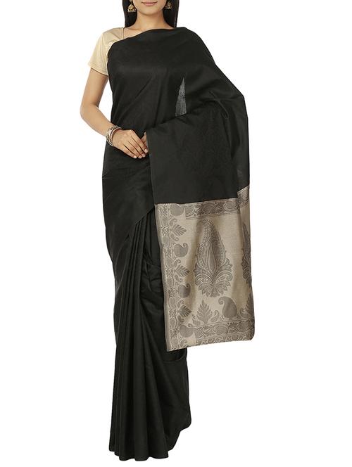 contrast pallu chanderi saree with blouse - 12127531 - Very Small Image - 1