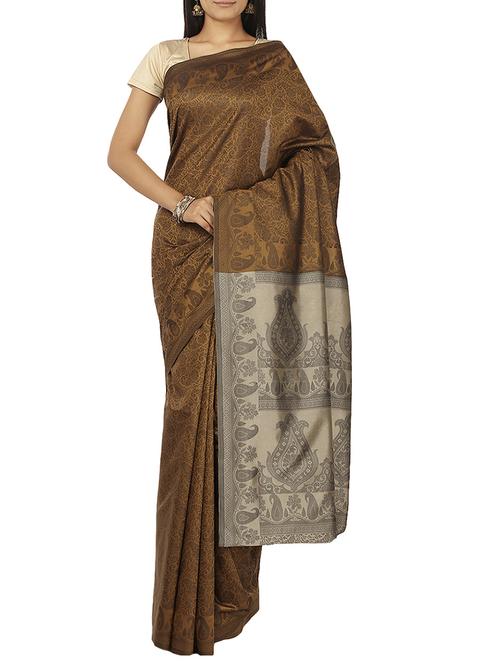 brown chanderi silk woven saree with blouse - 12127532 - Very Small Image - 1