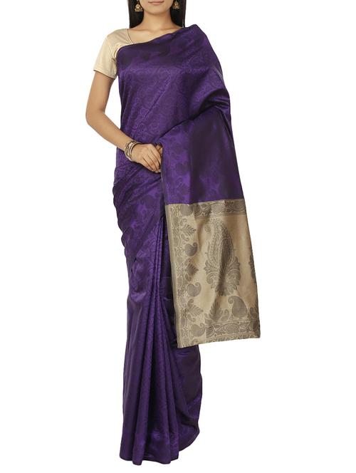 purple chanderi silk woven saree with blouse - 12127534 - Very Small Image - 1