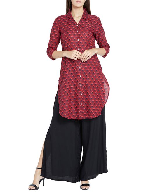 red cotton aline kurta - 12128385 - Very Small Image - 1