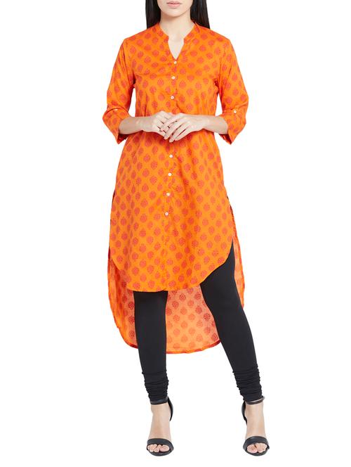 orange cotton aline kurta - 12128389 - Very Small Image - 1