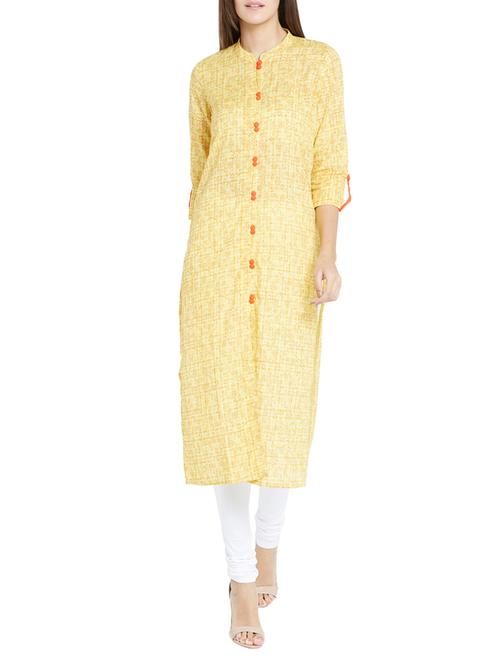 yellow cotton aline kurta - 12128396 - Very Small Image - 1