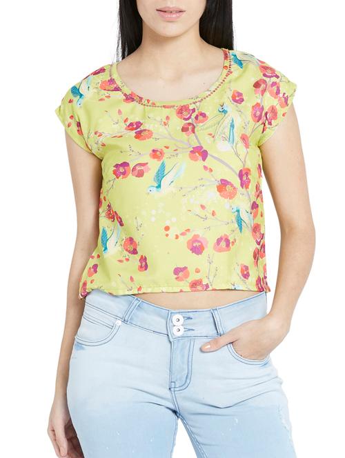 yellow printed crop top - 12128465 - Very Small Image - 1