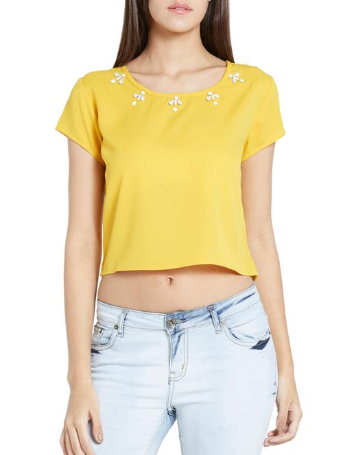 yellow embellished crop top - 12128470 - Very Small Image - 1