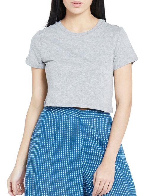 grey cotton crop top - 12128511 - Very Small Image - 1