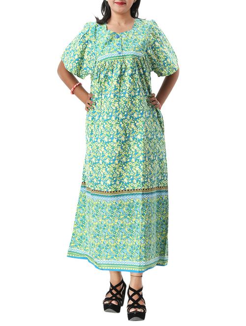 green cotton floral a-line dress - 12129556 - Very Small Image - 1