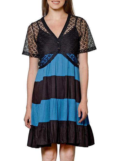 blue and black striped viscose empire line dress - 12129591 - Very Small Image - 1