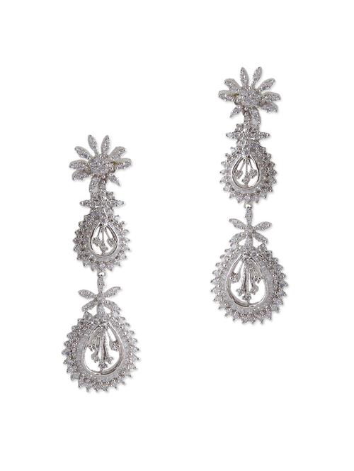 white brass drop earring - 12130428 - Very Small Image - 1