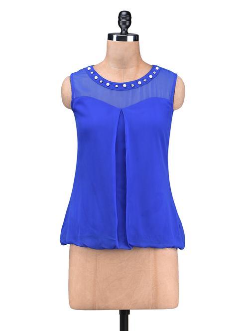 blue polygeorgette pleated top - 1213053 - Very Small Image - 1