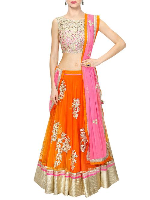 orange silk aline lehenga - 12130742 - Very Small Image - 1