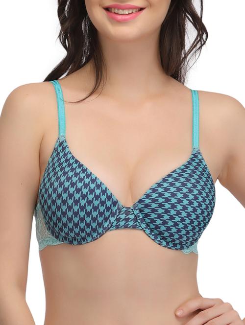 blue houndstooth printed nylon plunge bra - 12132213 - Very Small Image - 1