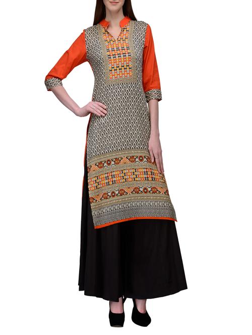 multicolored cotton kurta with salwar - 12132505 - Very Small Image - 1