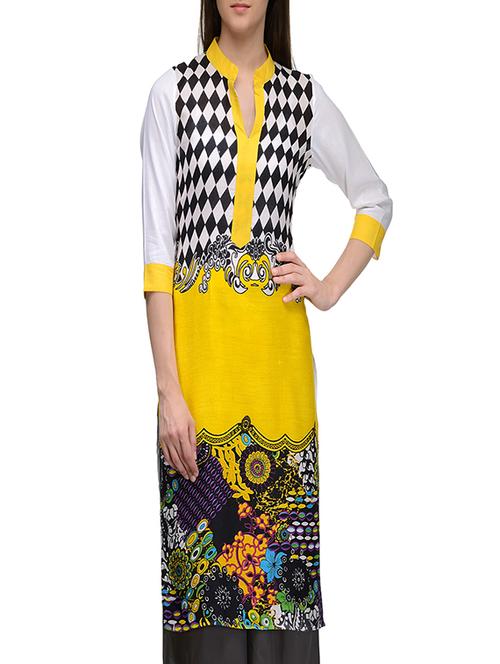 yellow rayon straight kurta - 12132591 - Very Small Image - 1