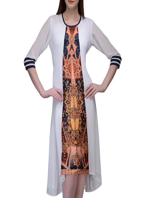 white georgette highlow kurta - 12132596 - Very Small Image - 1
