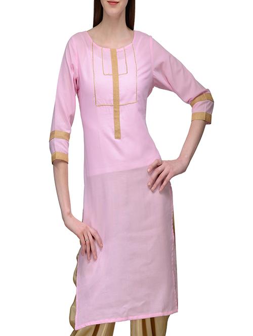 pink linen straight kurta - 12132603 - Very Small Image - 1