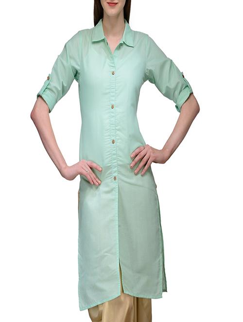 green linen straight kurta - 12132606 - Very Small Image - 1