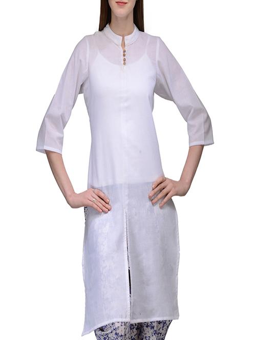 white linen straight kurta - 12132608 - Very Small Image - 1