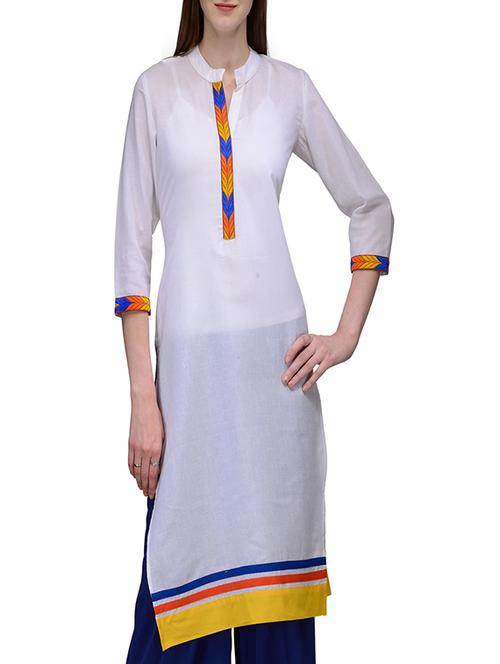 white linen straight kurta - 12132609 - Very Small Image - 1