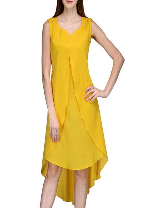 yellow rayon highlow kurta - 12132612 - Very Small Image - 1