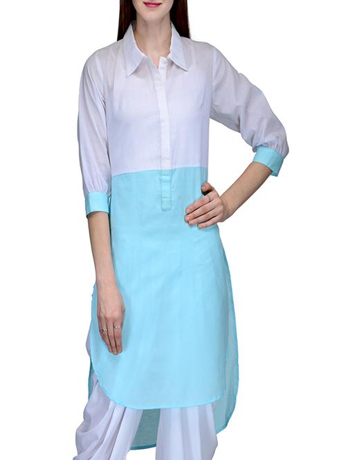 white linen highlow kurta - 12132614 - Very Small Image - 1