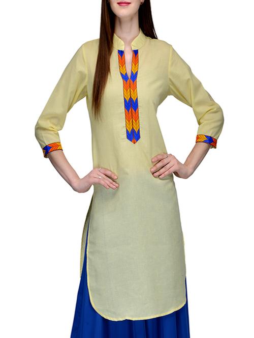 yellow linen straight kurta - 12132621 - Very Small Image - 1
