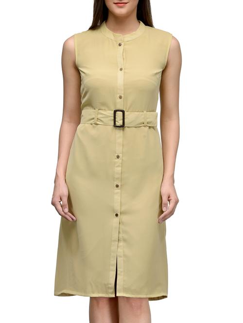 solid beige georgette dress - 12132637 - Very Small Image - 1