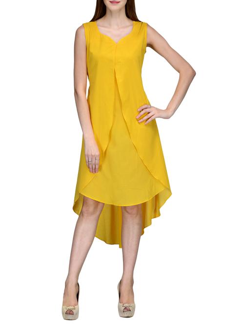 solid yellow rayon layered dress - 12132648 - Very Small Image - 1
