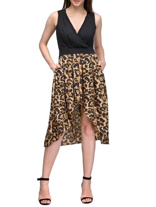 black animal print crepe high low dress - 12132656 - Very Small Image - 1