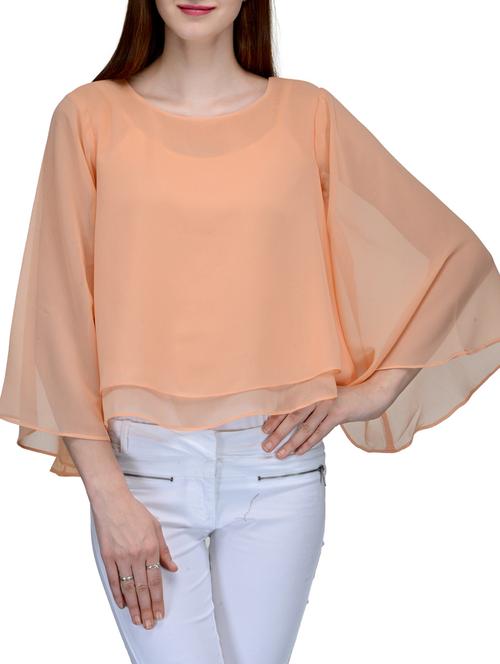 solid peach georgette regular top - 12132684 - Very Small Image - 1