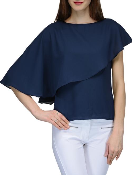 navy blue georgette solid top - 12132686 - Very Small Image - 1