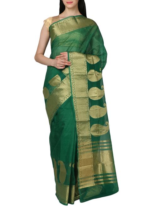 green paisley art silk saree with blouse - 12137607 - Very Small Image - 1