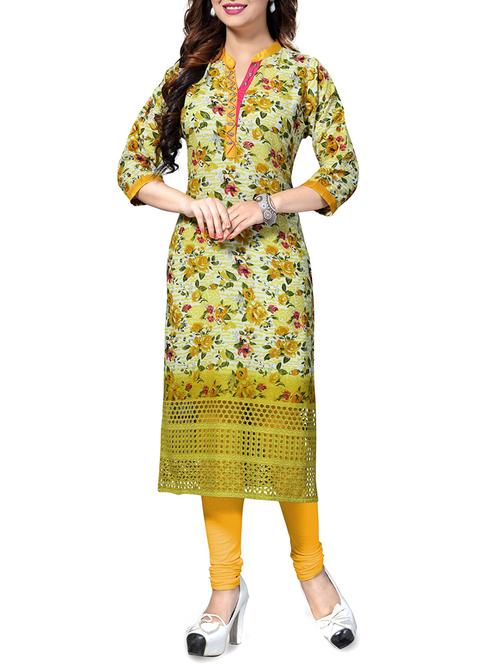 yellow cotton aline kurti - 12137611 - Very Small Image - 1