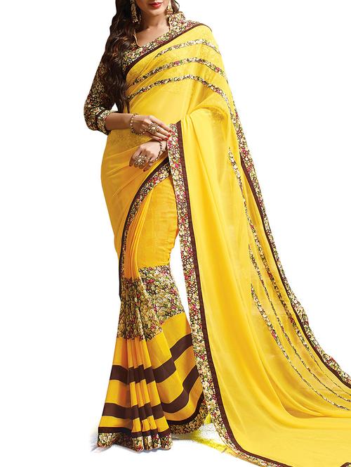 multi colored georgette printed saree with blouse - 12138104 - Very Small Image - 1