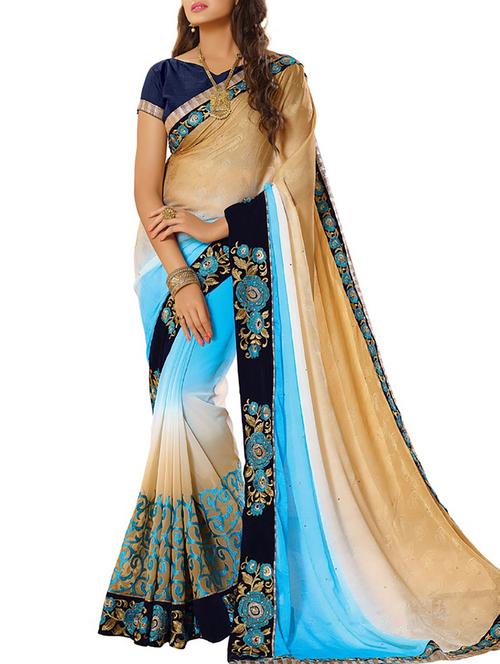 multi colored georgette embroidered saree with blouse - 12138122 - Very Small Image - 1