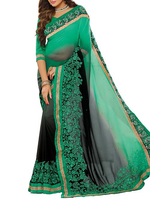 multi colored georgette embroidered saree with blouse - 12138123 - Very Small Image - 1