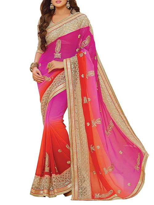 multi colored georgette embroidered saree with blouse - 12138126 - Very Small Image - 1