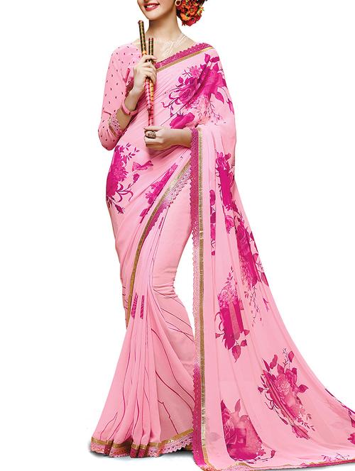 multi colored georgette printed saree with blouse - 12138137 - Very Small Image - 1