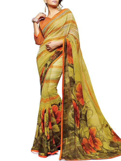 multi colored georgette printed saree with blouse - 12138144 - Very Small Image - 1