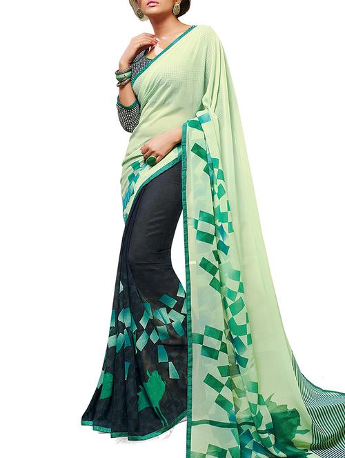 multi colored georgette printed saree with blouse - 12138150 - Very Small Image - 1