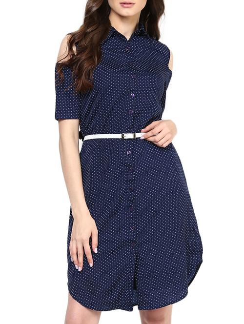 cold shoulder polka dot belted dress - 12144031 - Very Small Image - 1