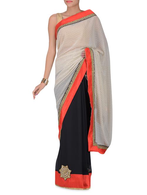 cream and black sequined georgette saree - 1214474 - Very Small Image - 1