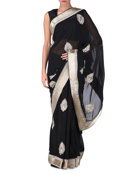 black embroidered georgette saree - 1214486 - Very Small Image - 1